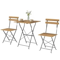 Outsunny Ensemble de Salon de Jardin Bistrot 3 Pièces, 2 Chaises Pliantes, Table Carrée en Bois d'Acacia, 55x55x71cm, Naturel(m-12)
