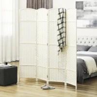 HOMCOM 4-teiliger Raumtrenner, Faltbarer Sichtschutz, Sichtschutzwand für Wohnzimmer, Schlafzimmer, Homeoffice, Weiß(m-10)