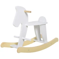 HOMCOM Cheval à Bascule en Bois - Jeu à Bascule Avec Poignées, Repose-Pied et Butées - MDF Contreplaqué Blanc et Bois Naturel(m-11)