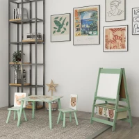 ZONEKIZ Kids Table and Chair Set and Kids Easel with Paper Roll, Storage Baskets, Kids Activity Furniture Set, Green(m-10)