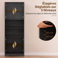 HOMCOM Buffet Haut Cuisine, Armoire de Cuisine, 4 Portes à Fermeture Douce, 2 Compartiments Ouverts et Étagères Réglables, Noir(m-6)