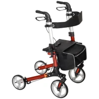 HOMCOM 88.5-106cm Aluminium Frame Rollator Walker, with Brakes - Red(m-1)