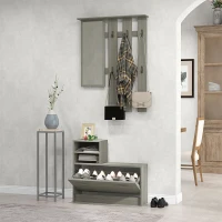 HOMCOM Set Mobili da Ingresso con Appendiabiti, Specchio, Panca con Scaffale e Scarpiera per 8 Paia di Scarpe, Grigio(m-10)