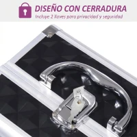 HOMCOM Maletín de Maquillaje Con Espejo Cerradura Varios Compartimientos 20x15x15cm Aluminio Negro(m-4)