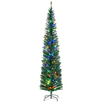 HOMCOM 7.5' Artificial Prelit Christmas Trees Holiday Décor with Colourful LED Lights, Pencil Shape, Steel Base(m-10)