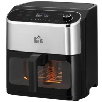HOMCOM 4en1 Freidora sin Aceite 6,5L Freidora de Aire Caliente 1350W con 3 Programas Pantalla Táctil 31x37,5x32 cm Negro(m-12)