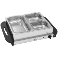 HOMCOM 4.5L Stainless Steel Electric Buffet Server, with 3x Trays and Lids(m-1)