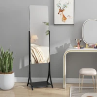 HOMCOM Free Standing Dressing Mirror, Full Length Mirror with Adjustable Angle, Storage Shelf for Living Room, Bedroom, Hallway(m-10)