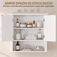 HOMCOM Armadietto 2 Ripiani Montabile a Parete da Parete Cucina Bagno Legno 60x19,8x58cm Bianco(m-4)