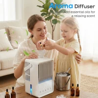 HOMCOM Portable Air Conditioner, 4-in-1 Mini Air Cooler with 3 Wind Speed, 2 Mist Mode, 7 Colour RGB Light, White(m-7)