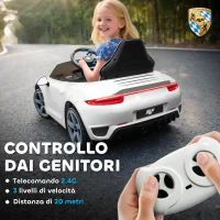 AIYAPLAY Macchina per Bambini 3-5 Anni con Licenza Ufficiale RUF GT, Telecomando, Cintura di Sicurezza e Musica, Bianco(m-4)
