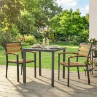 Outsunny Lot de 2 Chaises de Jardin Empilables en Acier, Accoudoir Assise et Dossier en Bois Massif à Lattes, 56x59x84cm, Naturel(m-2)