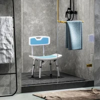 HOMCOM Silla Ducha Personas Mayores con Respaldo Altura Ajustable en 6 Posiciones Carga 136 kg para Ancianos y Discapacitados(m-9)