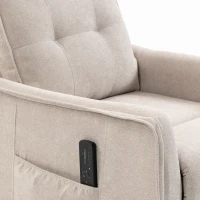 HOMCOM Fauteuil de massage inclinable fauteuil de relaxation en lin avec repose-pieds poche latérale télécommande crème(m-10)