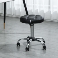 HOMCOM Sgabello Girevole Rotondo con Ruote, Altezza Regolabile e Rivestimento in Finta Pelle, Nero(m-10)