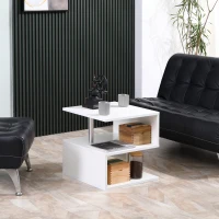 HOMCOM Mesita Auxiliar Mesa Auxiliar Pequeña Mesa para Sofá de Forma S con Compartimento Abierto Moderno 50x50x50 cm Blanco(m-10)