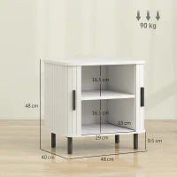 HOMCOM Nightstand with Sliding Doors and Metal Legs White Wood Effect(m-3)