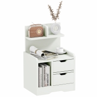 HOMCOM Table de Chevet Table de Nuit Multi-Rangement 2 tiroirs Niche étagère en bois Blanc