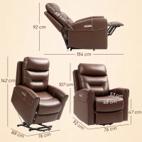 HOMCOM Power Lift Recliner Chair for Elderly, Overstuffed Faux Leather Riser and Reclining Chair with USB A+C Ports, Recliner Armchair for Living Room, Brown(m-3)
