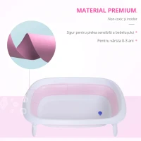 HOMCOM Cădiță de Baie Pliabilă pentru Nou-Născuți și Bebeluși, Antiderapantă, cu Dop de Evacuare a Apei, Design Ergonomic, Roz(m-5)