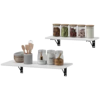 HOMCOM Juego de 2 Mesas Plegables de Pared, Escritorios Flotantes para Cocina Comedor, 80x40x16,5cm 60x30x11,5cm Blanco Brillo(m-12)