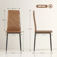 HOMCOM, Set de 6 Scaune de Dining Moderne, Cu Spătar Înalt, din Piele Ecologică și Oțel, 41x50x97 cm, Maro(m-3)