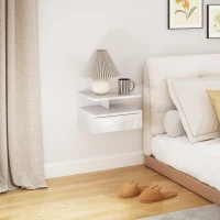 HOMCOM Comodino Sospeso per Camera da Letto con Cassetto e Ripiano Aperto in Legno, 35x32x22.5 cm, Bianco(m-10)