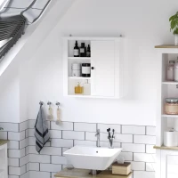 HOMCOM Armadietto 3 Ripiani Anta Design Moderno Salvaspazio da Parete Bagno e Cucina Legno 53x14,5x50.5cm Bianco(m-10)