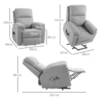 HOMCOM Fauteuil releveur électrique massant et dossier inclinable avec repose-pied télécommandes revêtement imitation lin gris(m-3)