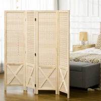 HOMCOM Paravent intérieur en bois 4 panneaux séparateur de pièce pliable panneau perforé 152 x 1,7 x 144,5 cm bois naturel(m-10)
