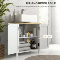 kleankin Mobile Sotto Lavabo per Bagno, 2 Ante, Ripiano Regolabile, 2 Livelli di Archiviazione, Maniglie in PU, 60 x 30 x 60 cm, Bianco(m-5)