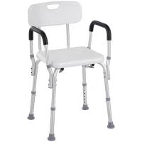 HOMCOM Chaise de Douche siège de Douche Ergonomique Hauteur réglable Pieds antidérapants Dossier accoudoirs Amovibles Charge Max. 136 Kg alu HDPE Blanc(m-1)