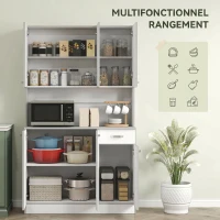 HOMCOM Buffet de cuisine armoire de cuisine contemporaine multi-rangements 6 portes 1 tiroir + grand plateau dim. 101L x 39l x 180H cm panneaux particules blanc gris(m-4)