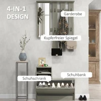 HOMCOM Set de mobilier pentru hol cu cuier, oglindă, bancă cu raft și dulap pentru 8 perechi de pantofi, gri(m-4)