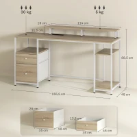HOMCOM Bureau d'ordinateur bureau lumières LED réglables 2 prises ports USB tiroirs étagères 155,5x48x88,5cm effet bois naturel(m-3)