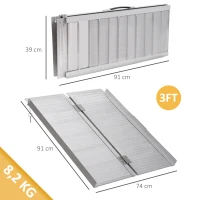 HOMCOM Rampa para Sillas de Ruedas Plegable 91 cm Carga 270 kg Rampa Portátil de Aluminio con Bordes de Seguridad Plata(m-3)
