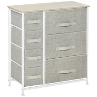 HOMCOM Commode 7 tiroirs en tissu, chiffonnier, meuble de rangement moderne, cadre en acier, 63,5 x 30 x 71 cm, gris(m-1)