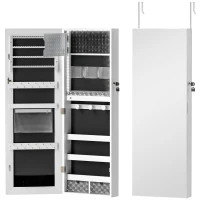 HOMCOM 108 x 37cm Lockable Jewellery Cabinet, with LED Lights - White Surface and Black Lining(m-1)
