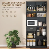 HOMCOM Buffet Haut Cuisine, Armoire de Cuisine avec 4 Portes à Fermeture Douce, Tiroir et Étagères Réglables, Noir(m-4)