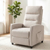 HOMCOM Sillón de Masaje Reclinable con Reposapiés 2 Zonas de Masaje Respaldo Alto Bolsillos Tapizado en Chenilla Crema(m-9)