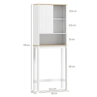 HOMCOM Meuble de rangement au-dessus des toilettes avec porte cannelée, compartiments, étagère réglable, 65x25x170cm, blanc(m-3)