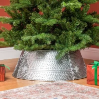 HOMCOM Falda para Árbol de Navidad de Metal Impermeable Decoración para para Fiestas Hogar 66x66x23 cm Plateado(m-2)