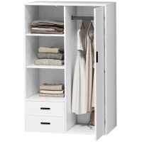 HOMCOM Dulap Modern cu 2 Sertare, Rafturi Deschise și Compartiment pentru Umerașe, 80x50x124 cm, Alb(m-12)