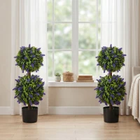 HOMCOM Set of 2 Artificial Plants, Lavender Flowers Ball Trees with Pot, for Home Indoor Outdoor Decor, 70cm(m-9)