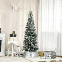 HOMCOM Künstlicher Weihnachtsbaum 180 cm Bleistift Kiefernbaum mit Schnee, 492 Spitzen für drinnen(m-10)