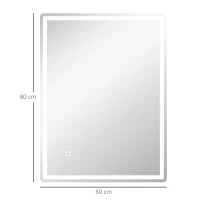 HOMCOM Oglindă pentru baie LED. Buton tactil, funcție anticeață, 60 x 80 x 4 cm, Alb(m-3)