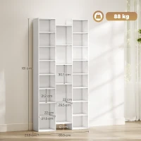 HOMCOM Bibliothèque, étagère à livres, étagère de rangement, 21 compartiments et 10 étagères réglables, 89,5x23,5x181cm, blanc(m-3)