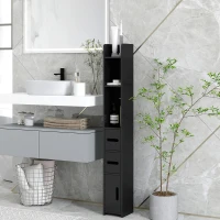 kleankin Coloană de Baie cu Rafturi și Dulapuri, Mobilă Înaltă Economisitoare de Spațiu din Lemn, 15x17x120cm, Negru(m-10)