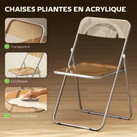 HOMCOM Lot de 4 chaises pliantes en acrylique et acier, chaises pliantes portables pour maison, salle à manger, oranges(m-4)