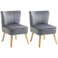 HOMCOM Velvet Accent Chair Occasional Tub Seat Padding Curved Back with Wood Frame Legs Home Furniture for Bedroom Living Room Set of 2 Grey(m-11)